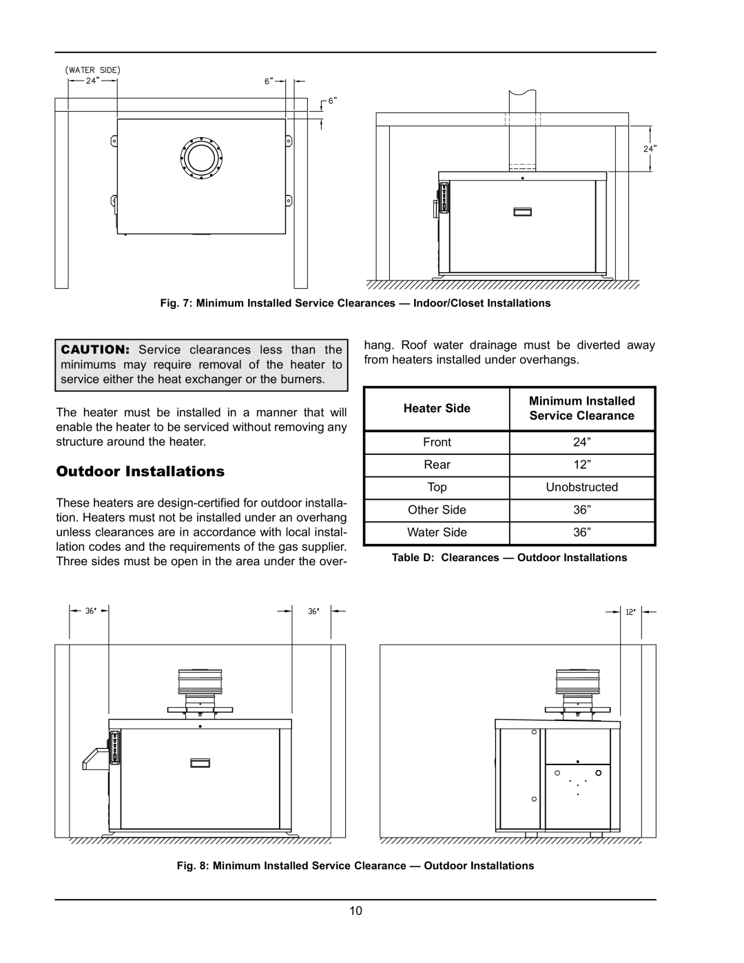 Raypak HD401, HD101 operating instructions Outdoor Installations 