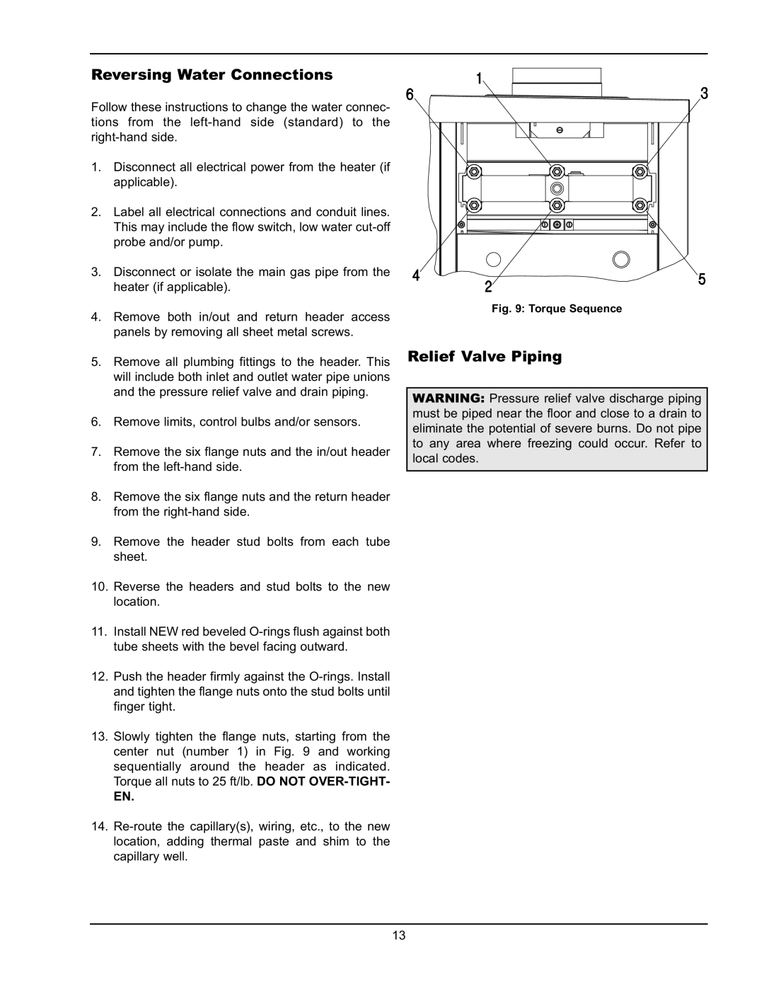 Raypak HD101, HD401 operating instructions Reversing Water Connections, Relief Valve Piping 