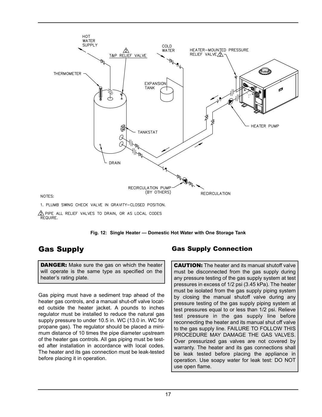Raypak HD101, HD401 operating instructions Gas Supply Connection 