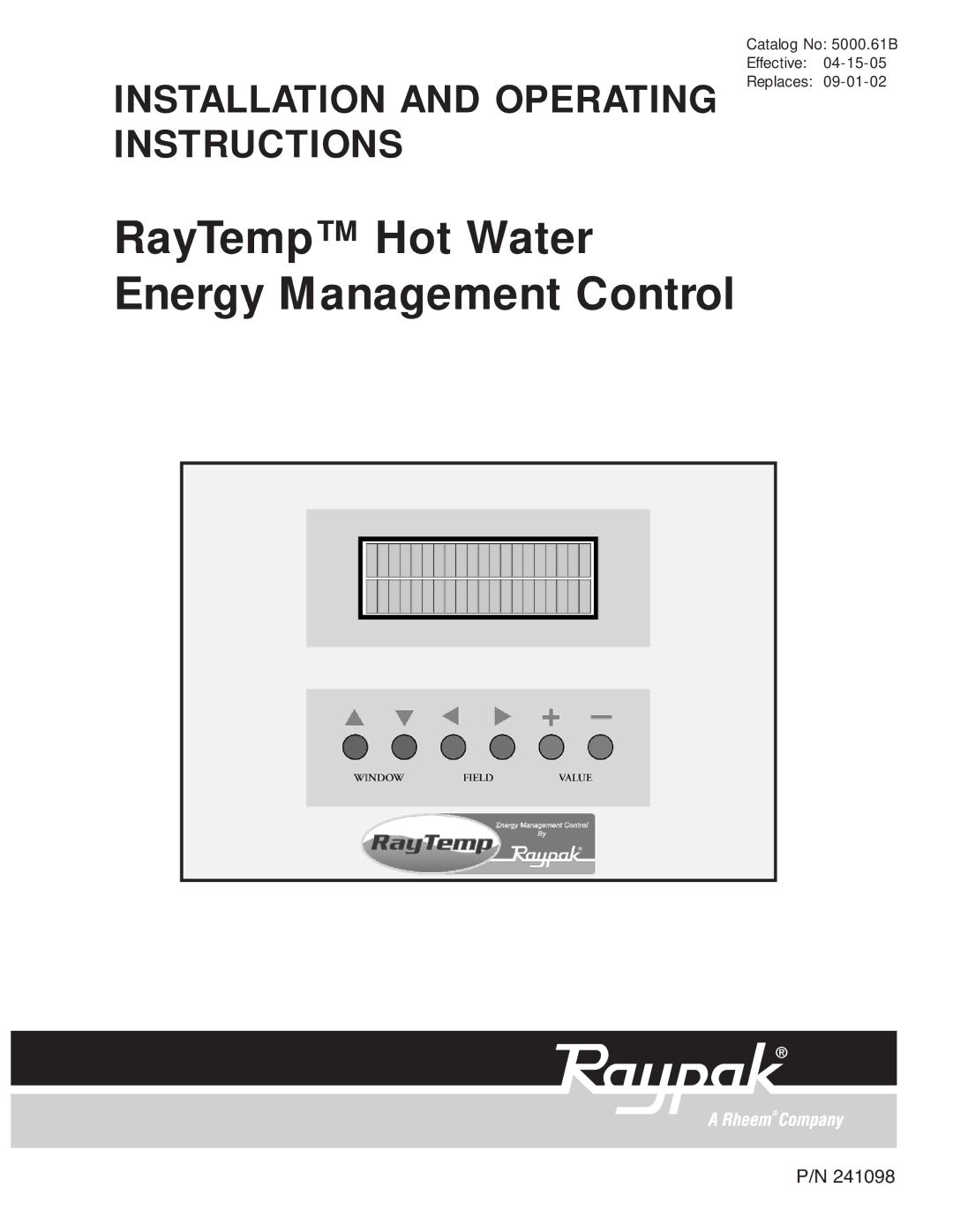 Raypak manual RayTemp Hot Water Energy Management Control 