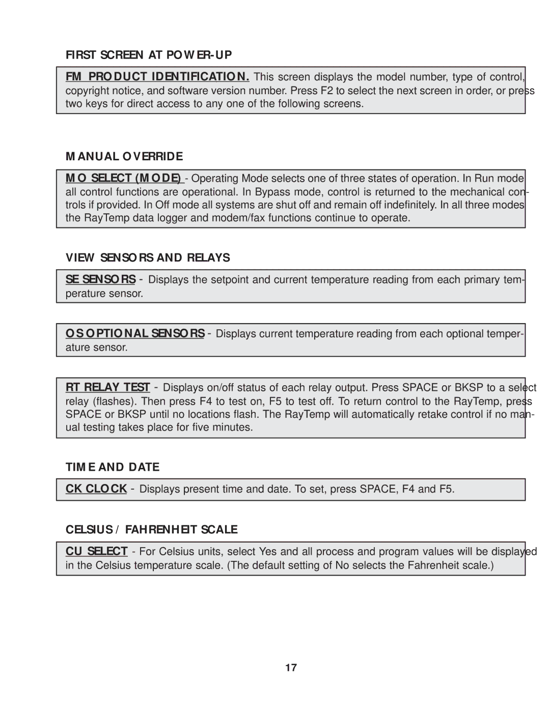 Raypak Hot Water Energy Management Control manual First Screen AT POWER-UP, Manual Override, View Sensors and Relays 