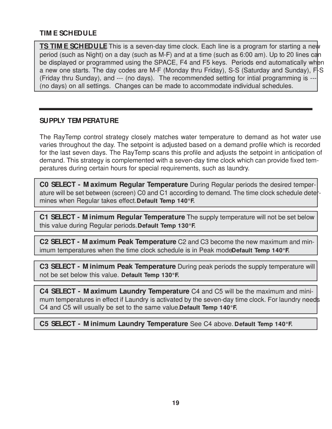 Raypak Hot Water Energy Management Control manual Time Schedule, Supply Temperature 