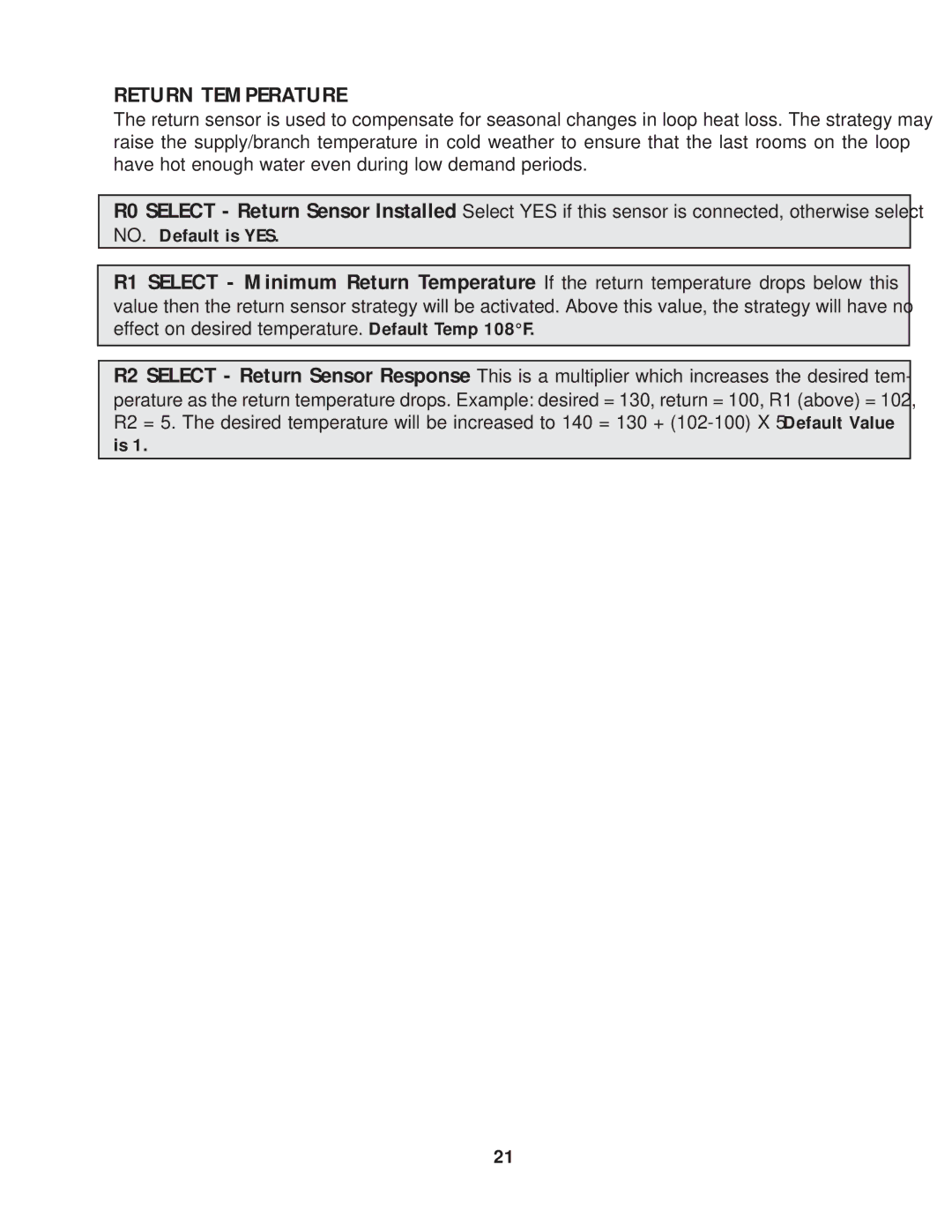 Raypak Hot Water Energy Management Control manual Return Temperature, NO. Default is YES 