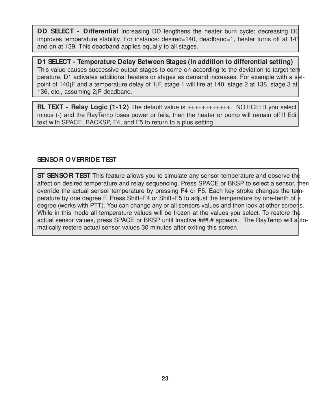 Raypak Hot Water Energy Management Control manual Sensor Override Test 