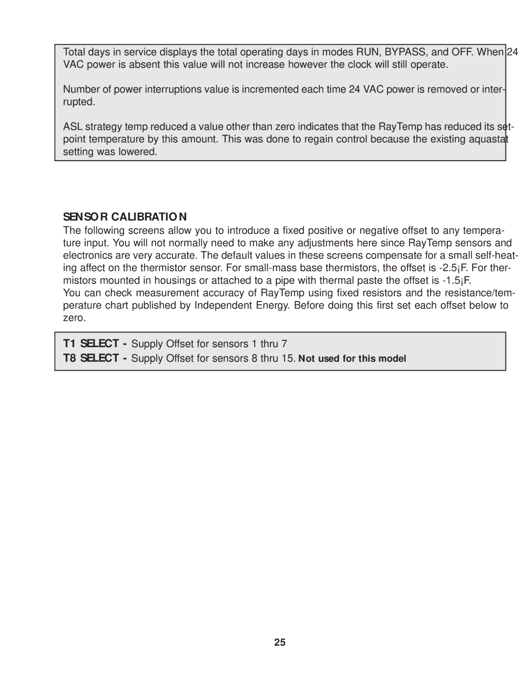 Raypak Hot Water Energy Management Control manual Sensor Calibration 