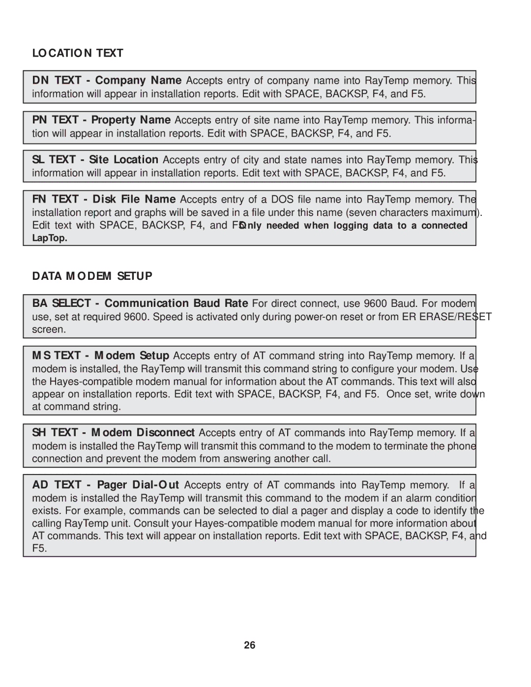 Raypak Hot Water Energy Management Control manual Location Text, Data Modem Setup, LapTop 