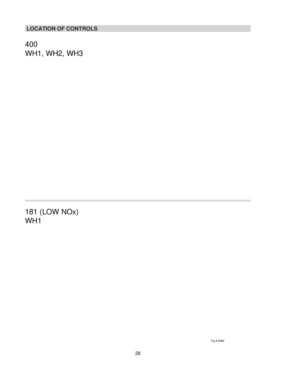 Raypak NH, 0133-4001 WH manual 400 WH1, WH2, WH3 LOW NOx WH1, Location of Controls 