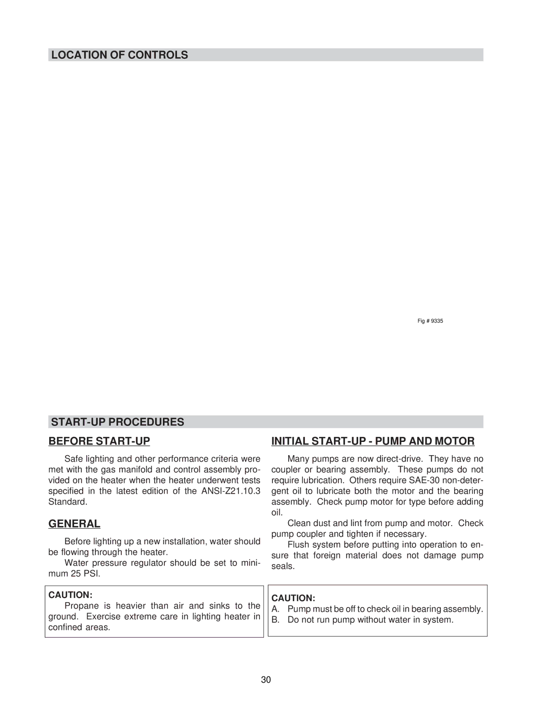 Raypak NH, 0133-4001 WH manual START-UP Procedures Before START-UP, Initial START-UP Pump and Motor 