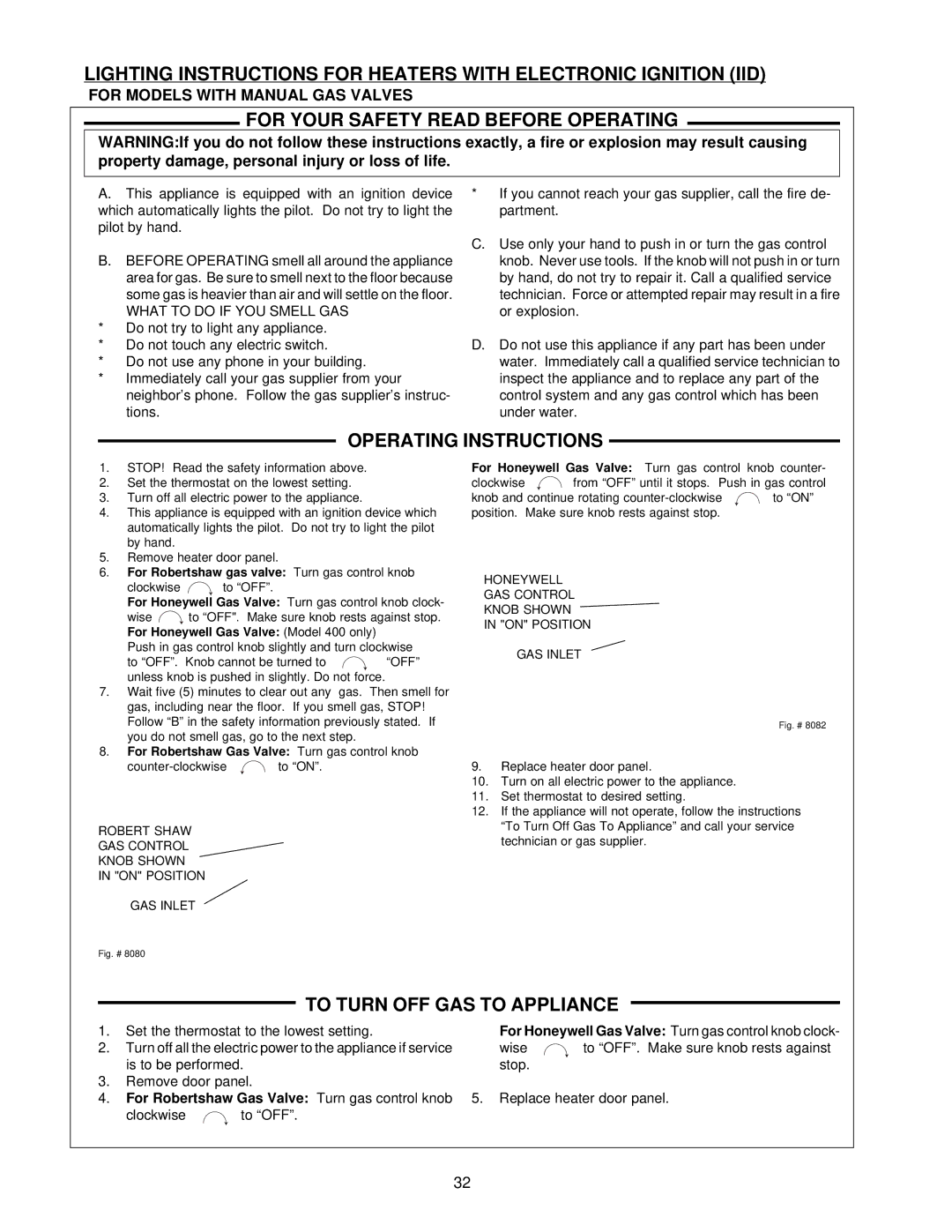 Raypak NH, 0133-4001 WH manual For Your Safety Read Before Operating, Operating Instructions, To Turn OFF GAS to Appliance 