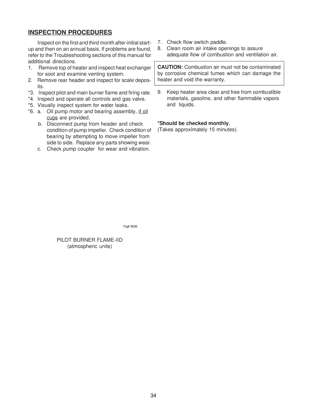 Raypak NH, 0133-4001 WH manual Inspection Procedures 