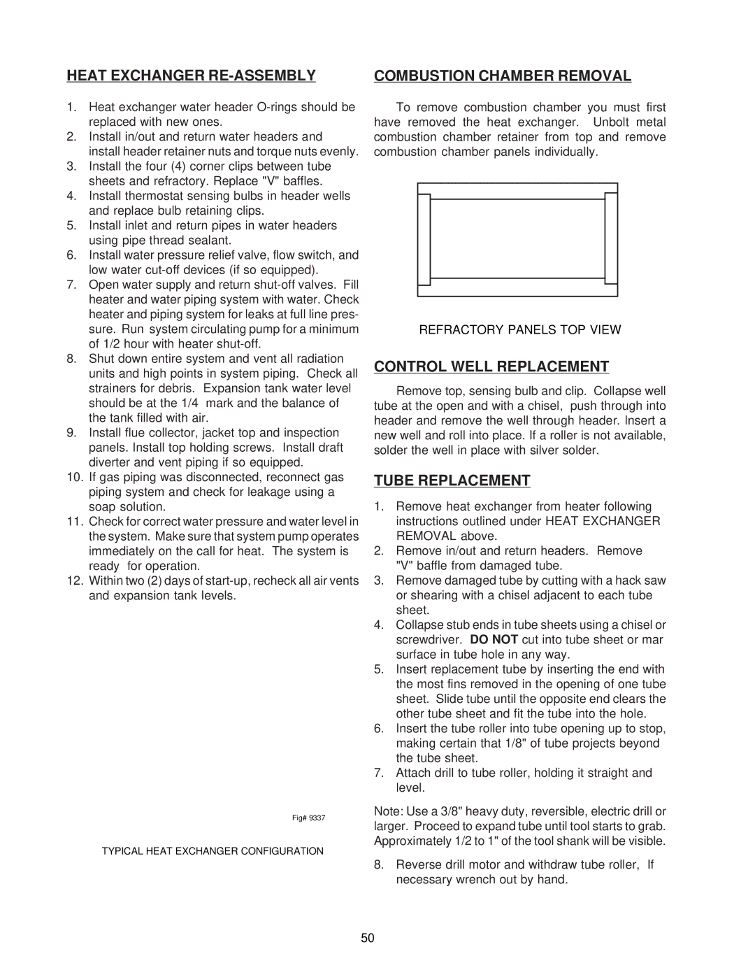 Raypak NH, 0133-4001 WH manual Heat Exchanger RE-ASSEMBLY, Control Well Replacement, Tube Replacement 