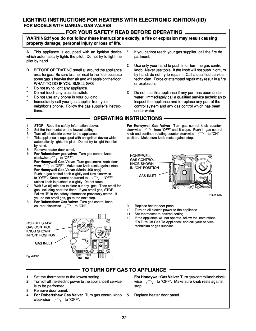 Raypak NH, 0133-4001 WH manual For Your Safety Read Before Operating, Operating Instructions, To Turn Off Gas To Appliance 
