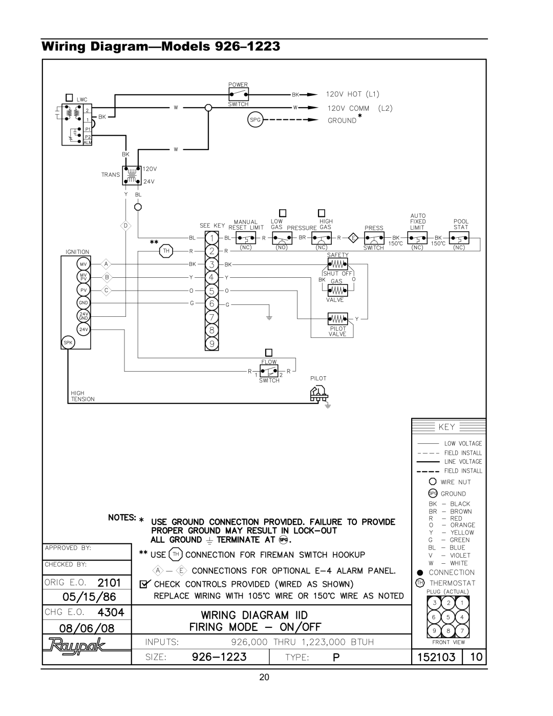 Raypak P-1826, P-4001, P-926, P-2100 manual Wiring Diagram-Models 