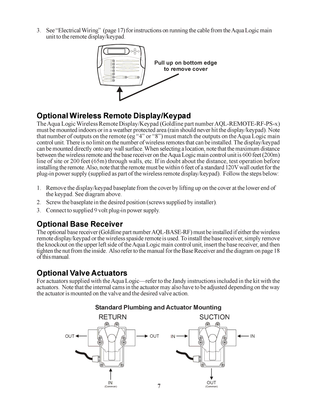 Raypak PS-4 PS-8 Optional Wireless Remote Display/Keypad, Optional Base Receiver, Optional Valve Actuators 