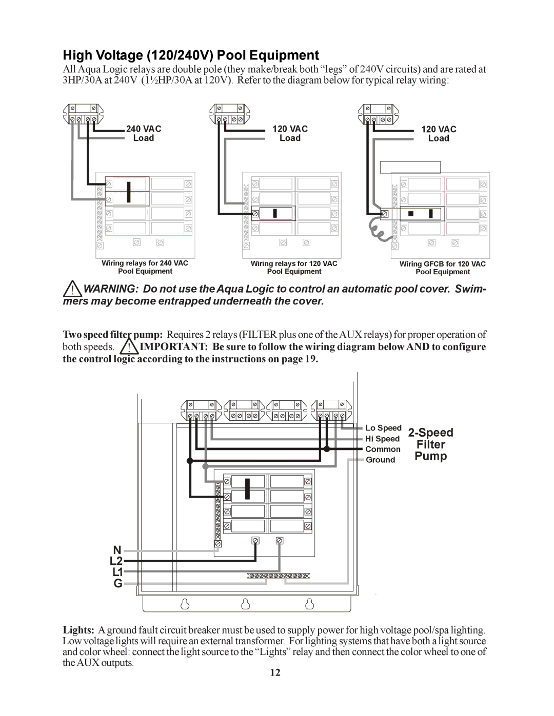 Raypak PS-4 PS-8 installation manual High Voltage 120/240V Pool Equipment, VAC 120 VAC 