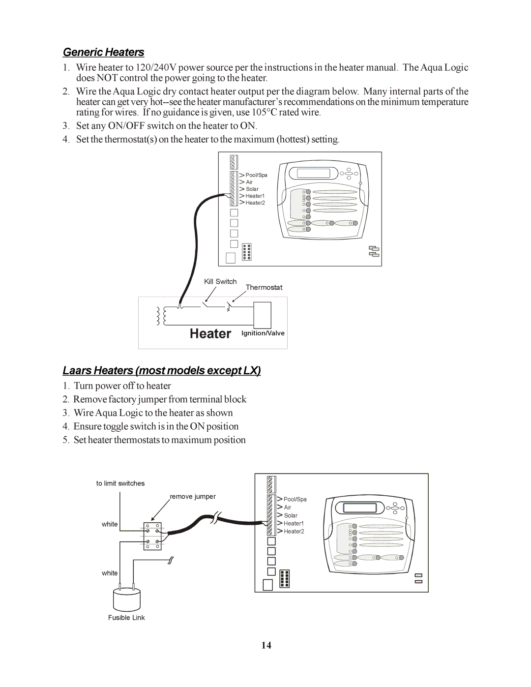 Raypak PS-4 PS-8 installation manual Generic Heaters, Laars Heaters most models except LX 