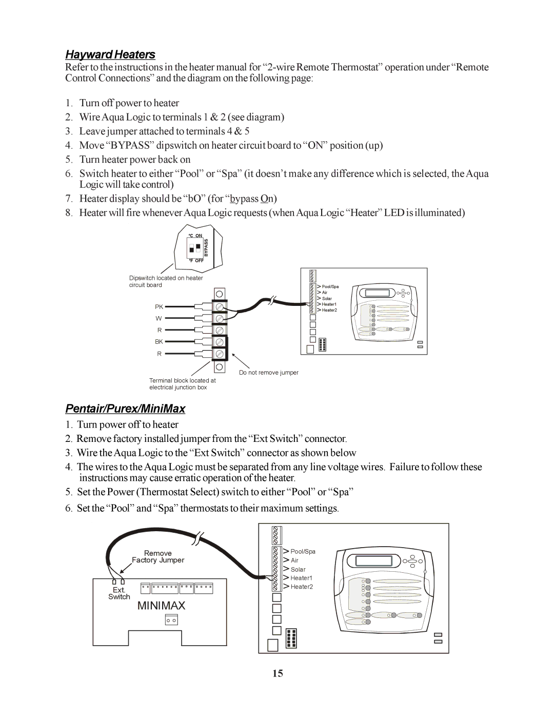 Raypak PS-4 PS-8 installation manual Hayward Heaters, Pentair/Purex/MiniMax 