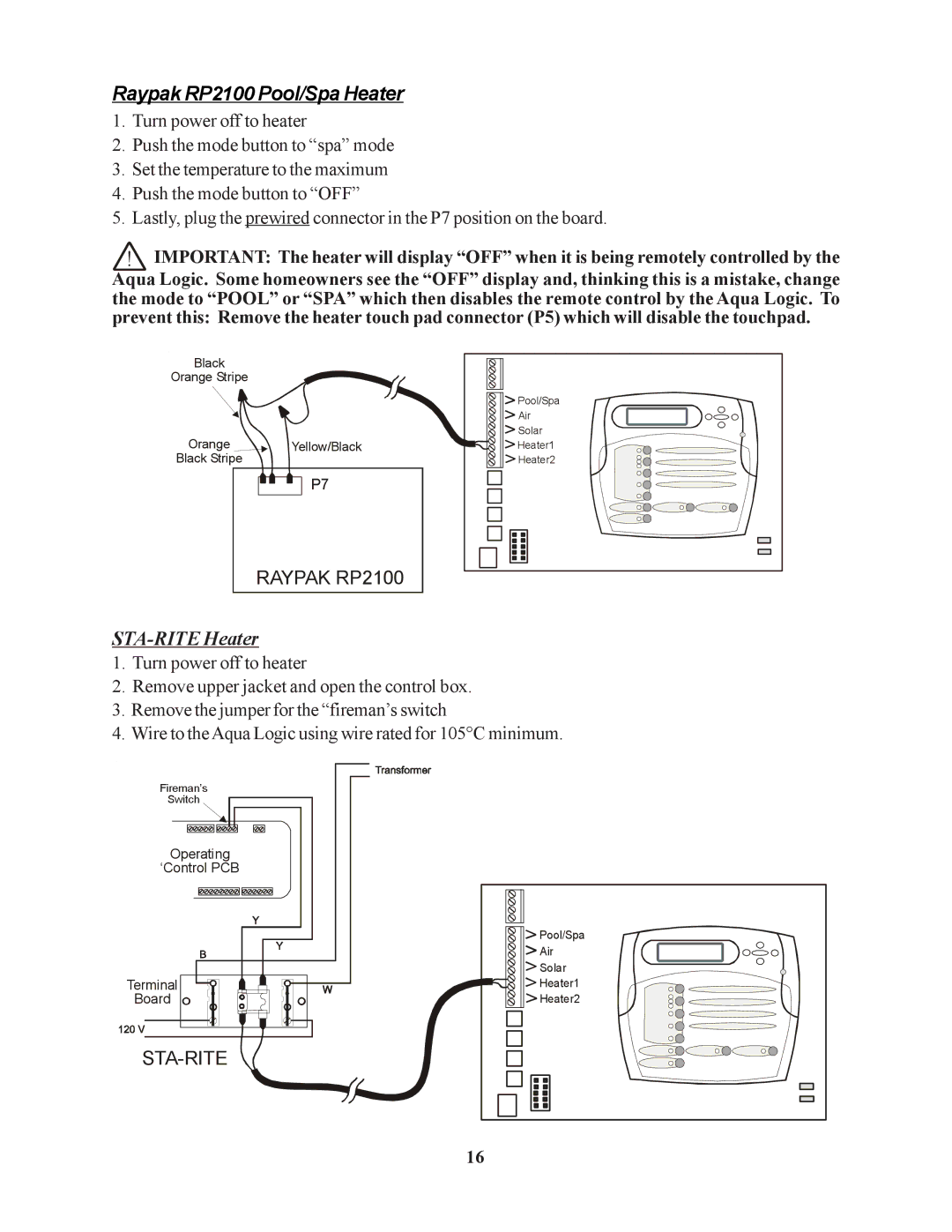 Raypak PS-4 PS-8 installation manual Raypak RP2100 Pool/Spa Heater, STA-RITE Heater 