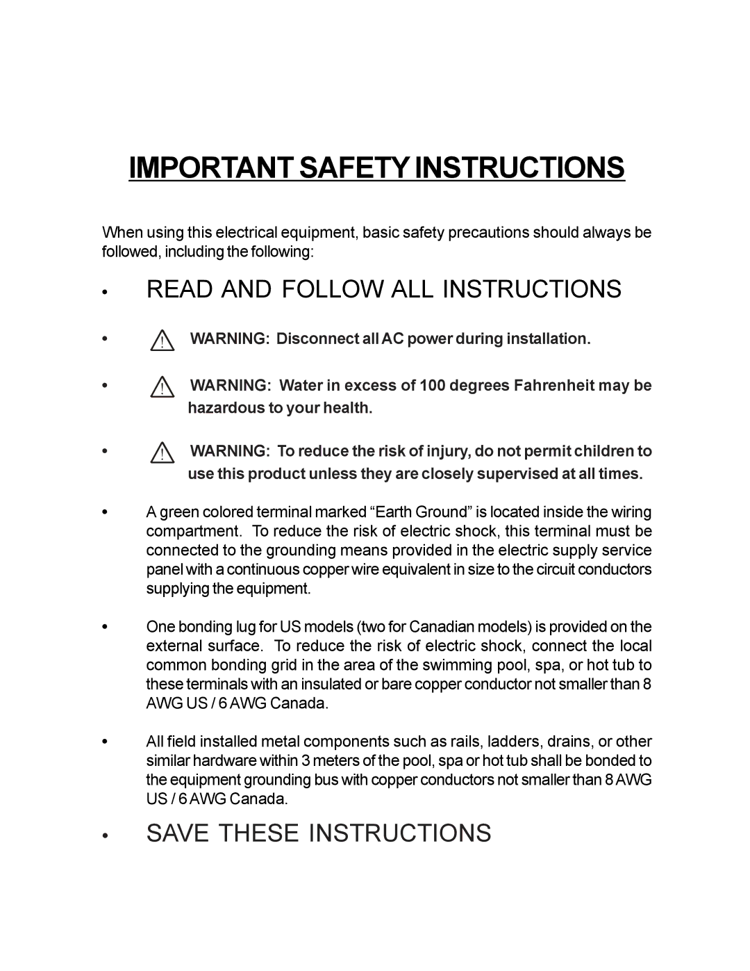 Raypak PS-4 PS-8 installation manual Important Safety Instructions 