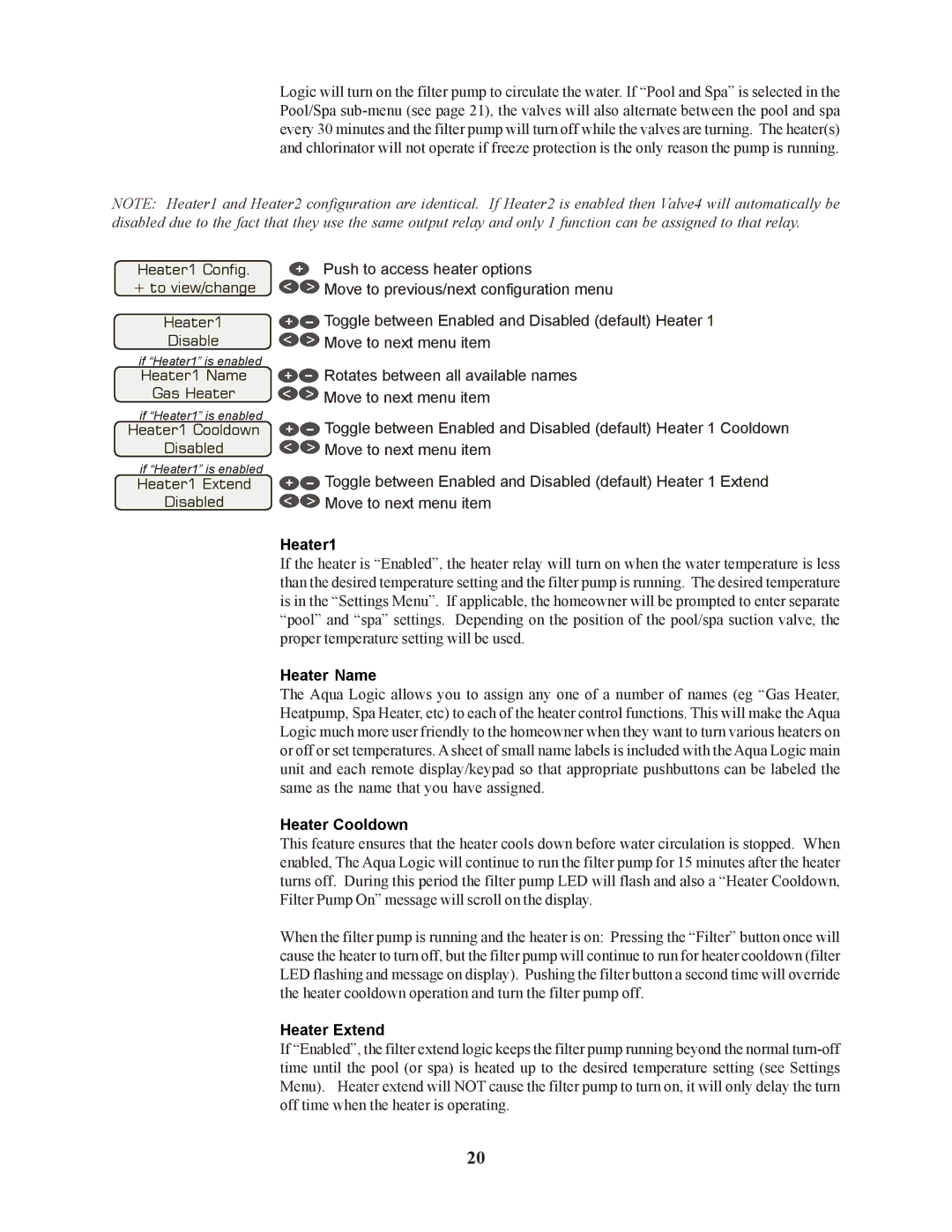 Raypak PS-4 PS-8 installation manual Heater1, Heater Name, Heater Cooldown, Heater Extend 