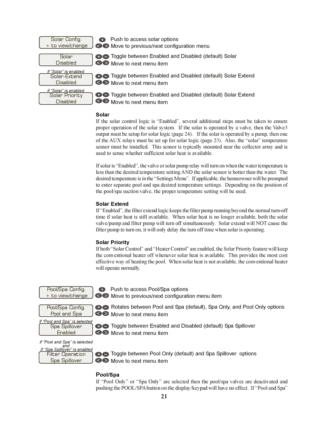 Raypak PS-4 PS-8 installation manual Solar Extend, Solar Priority, Pool/Spa 