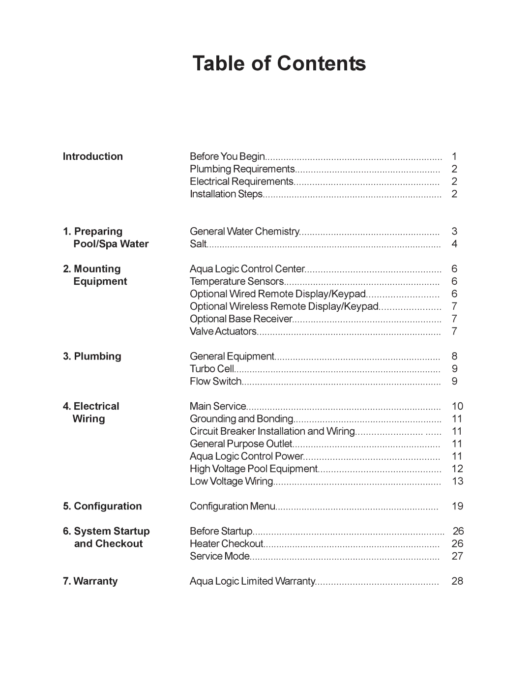 Raypak PS-4 PS-8 installation manual Table of Contents 