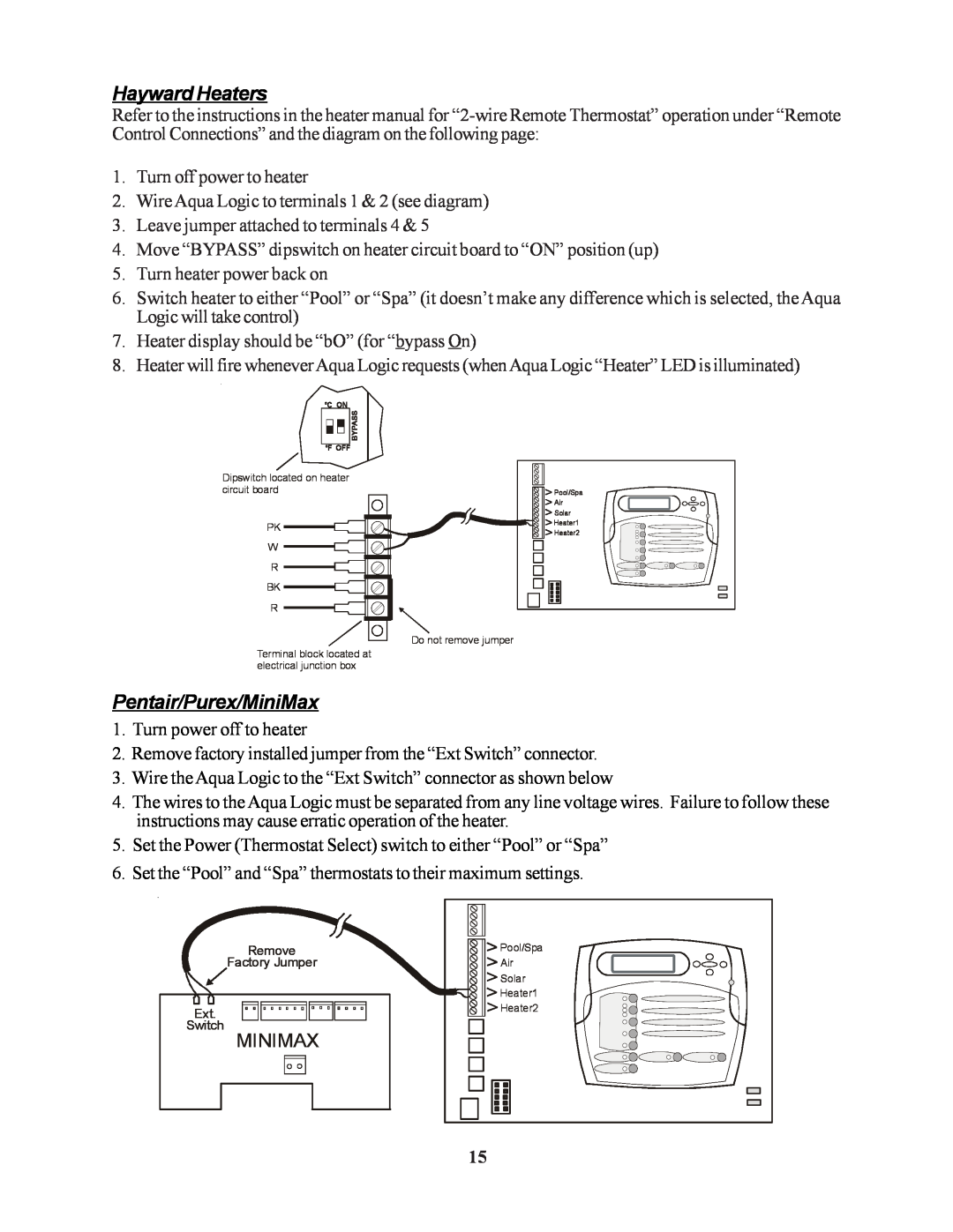 Raypak PS-4 PS-8 installation manual Hayward Heaters, Pentair/Purex/MiniMax, Minimax 