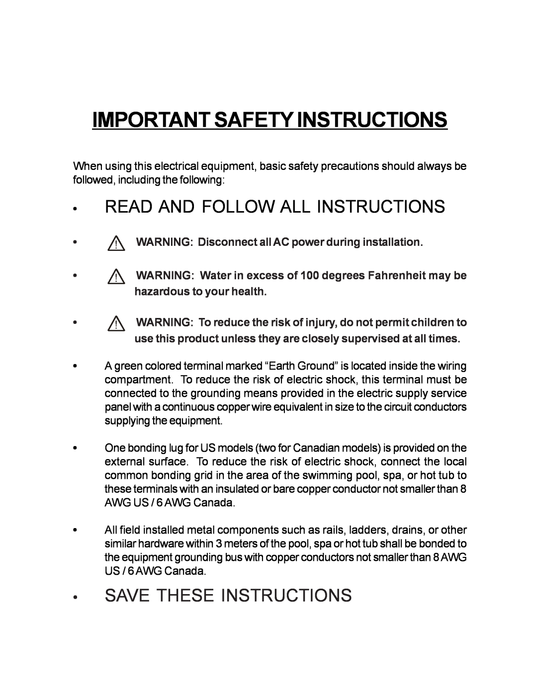 Raypak PS-4 PS-8 Important Safety Instructions, Read And Follow All Instructions, Save These Instructions 