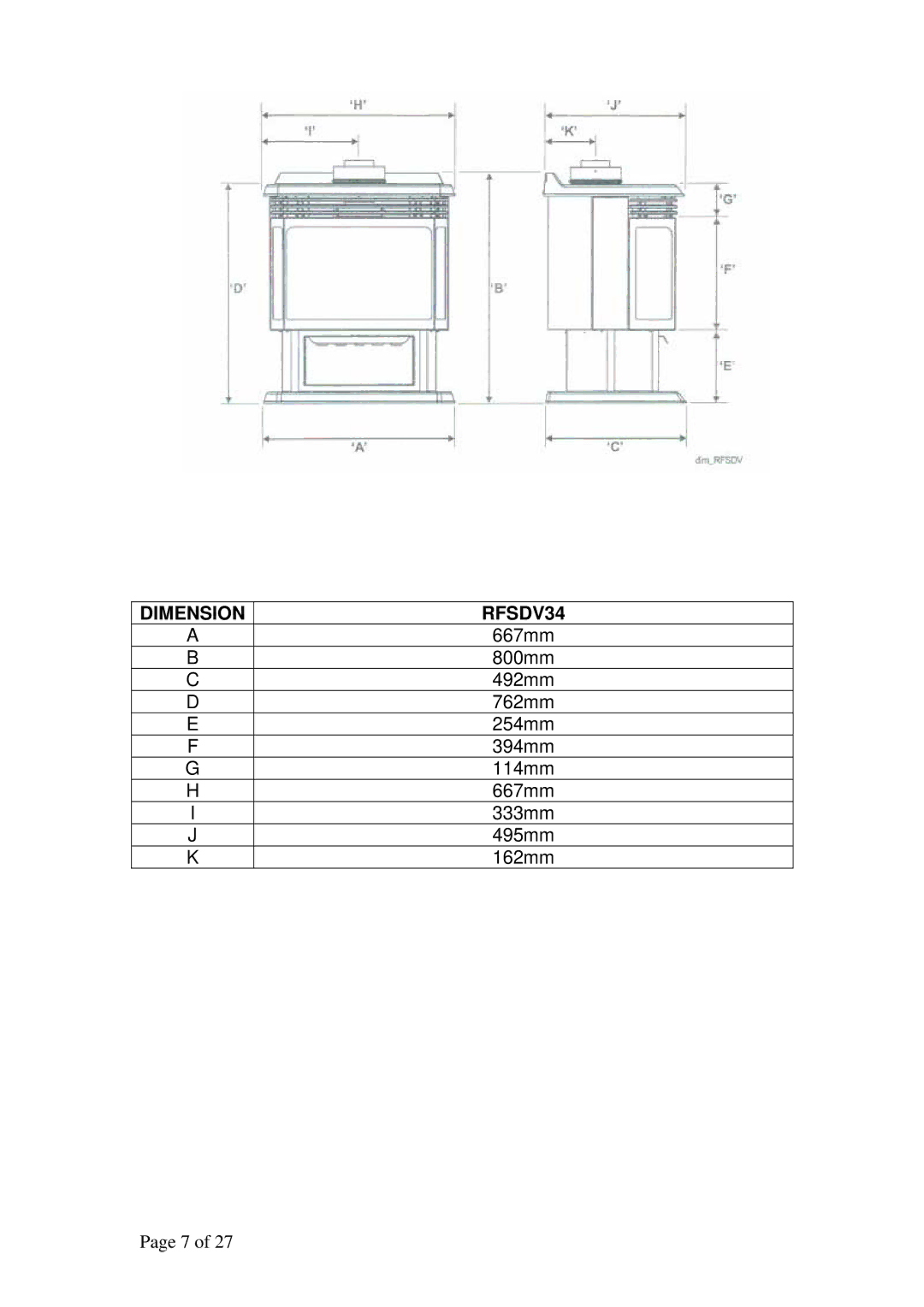 Raypak RFSDV34RFPAU, RFSDV34RFNAU manual Dimension RFSDV34 