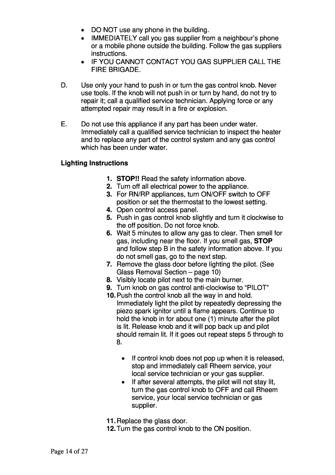 Raypak RFSDV34RFNAU, RFSDV34RFPAU manual Page 14 of 