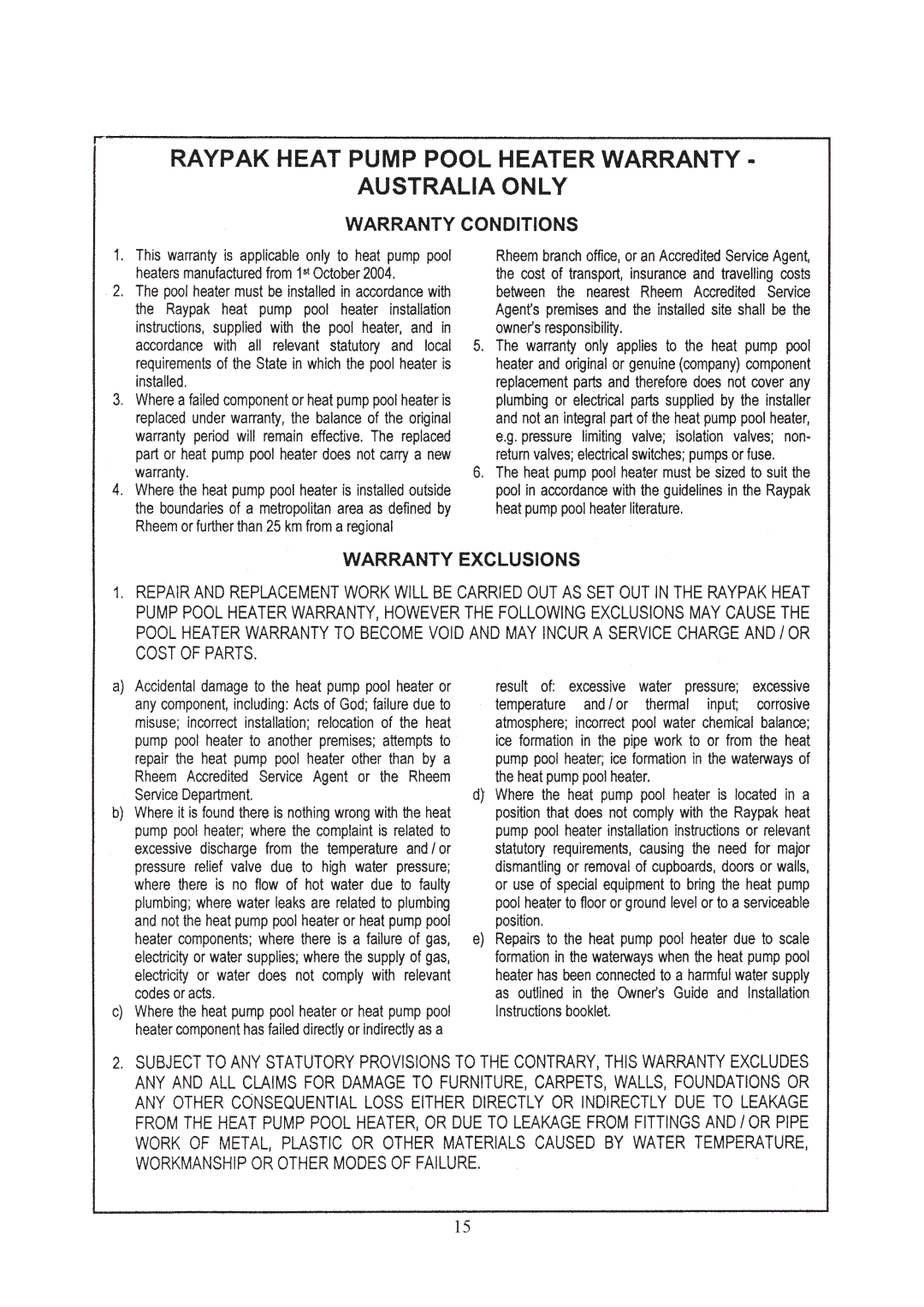 Raypak RHP 33 installation manual 