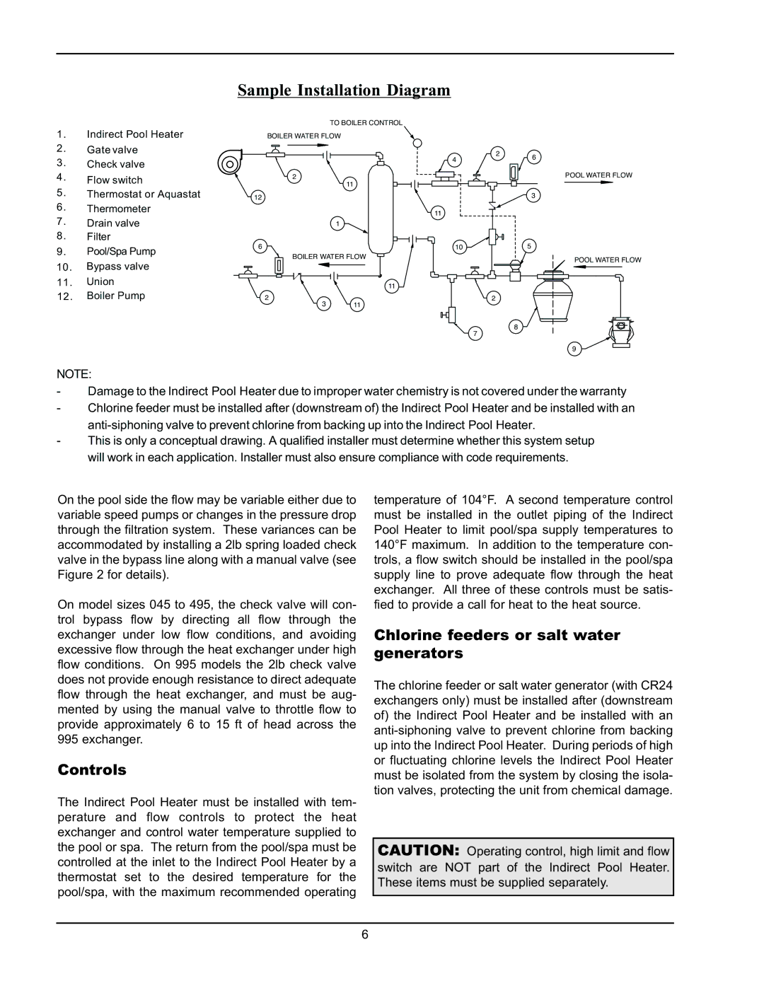 Raypak CR24-495, RP-995, RP-045, CR24-185 installation instructions Sample Installation Diagram, Controls 