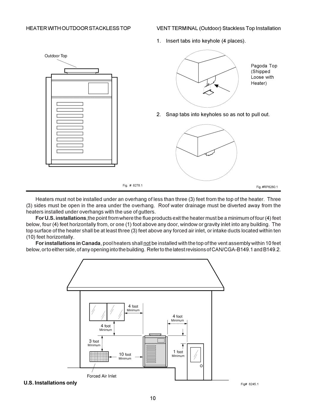 Raypak P-R405A, RP2100, C-R185A operating instructions Heater with Outdoor Stackless TOP, Feet horizontally 