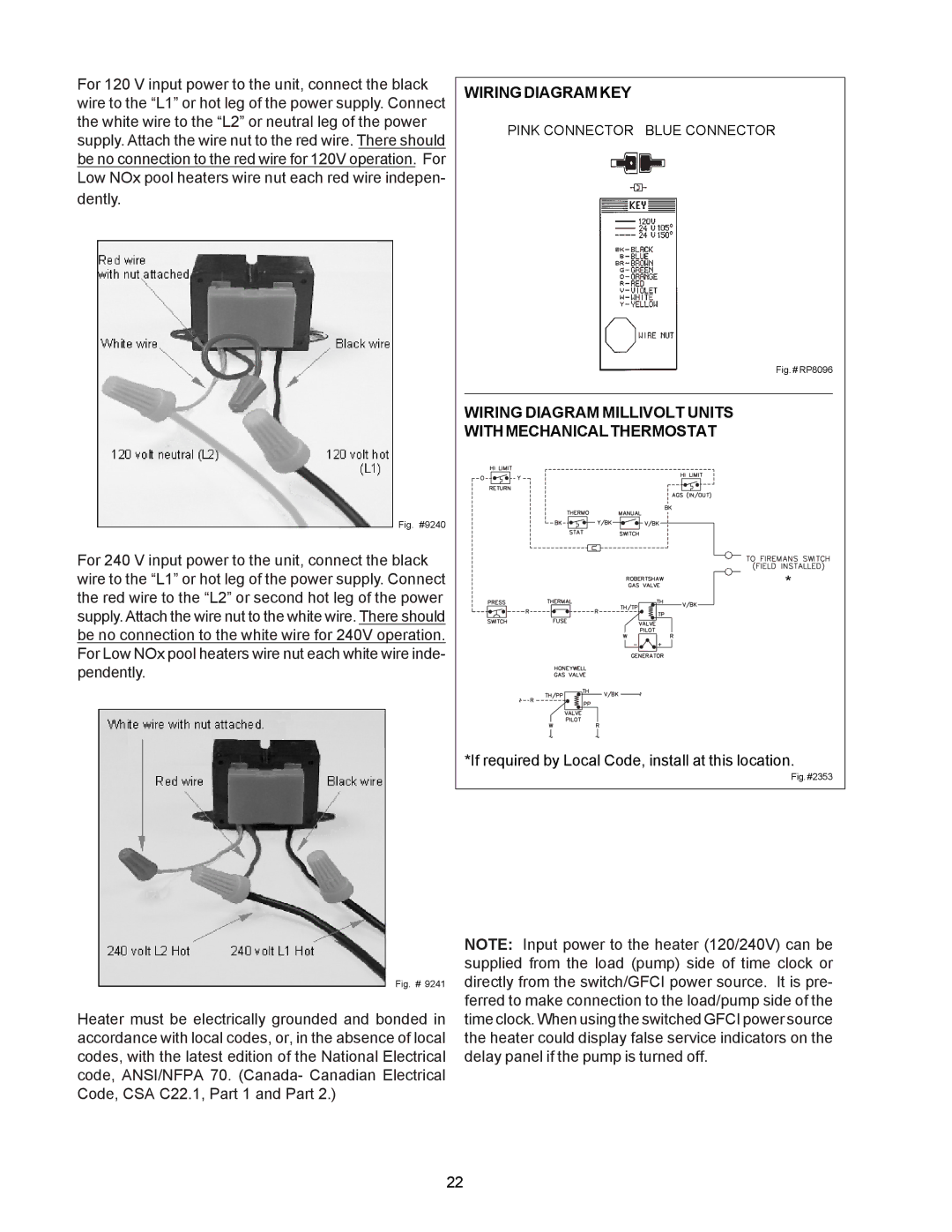 Raypak P-R405A, RP2100, C-R185A Wiring Diagram KEY, Wiring Diagram Millivolt Units With Mechanical Thermostat 