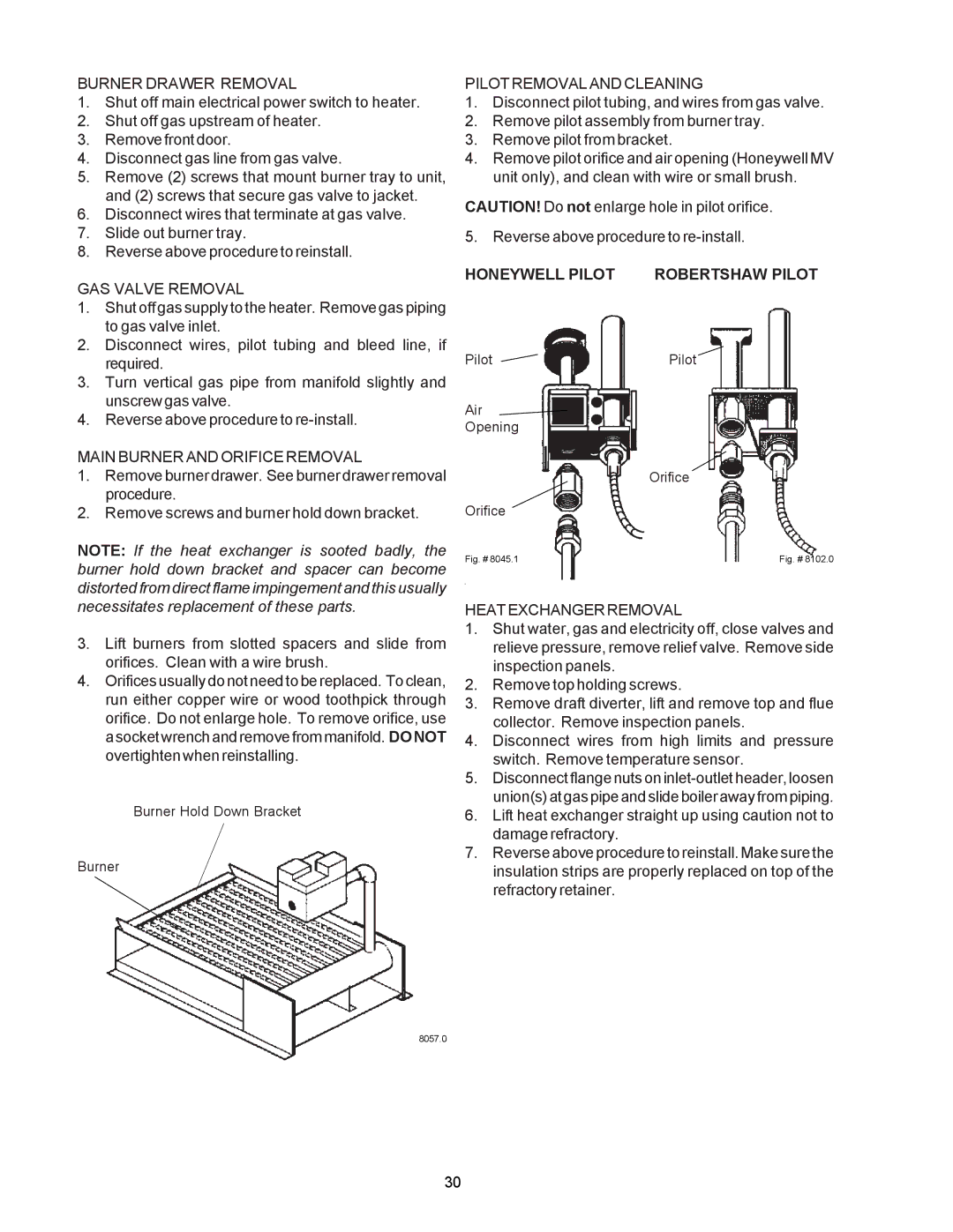 Raypak RP2100, P-R405A, C-R185A operating instructions Honeywell Pilot Robertshaw Pilot 