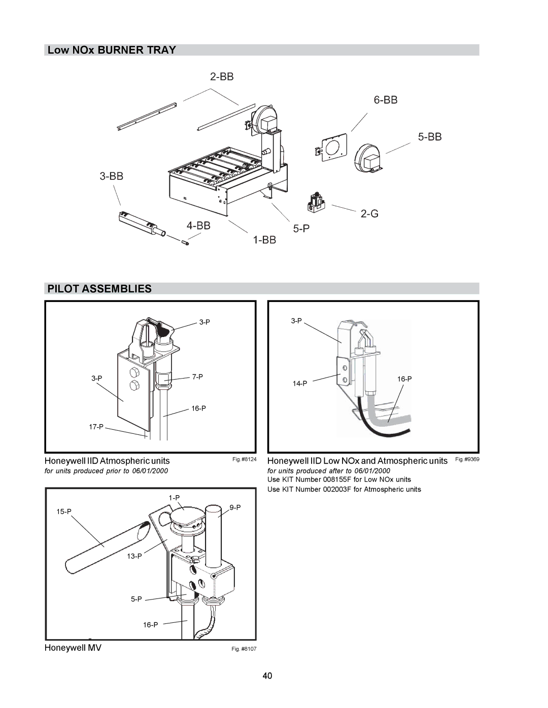 Raypak P-R405A, RP2100, C-R185A operating instructions Pilot Assemblies 