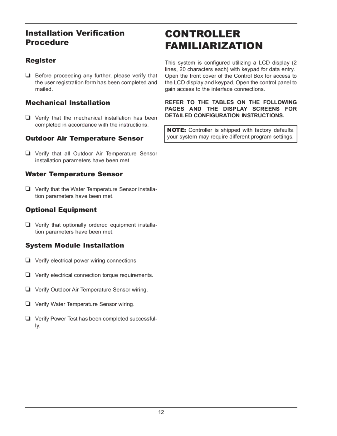 Raypak Y-200 manual Installation Verification Procedure 