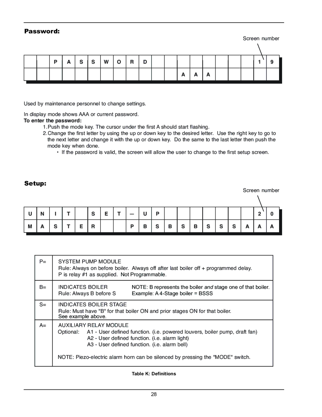 Raypak Y-200 manual Password, Setup, S S W O R D, To enter the password, B S S S a a a 