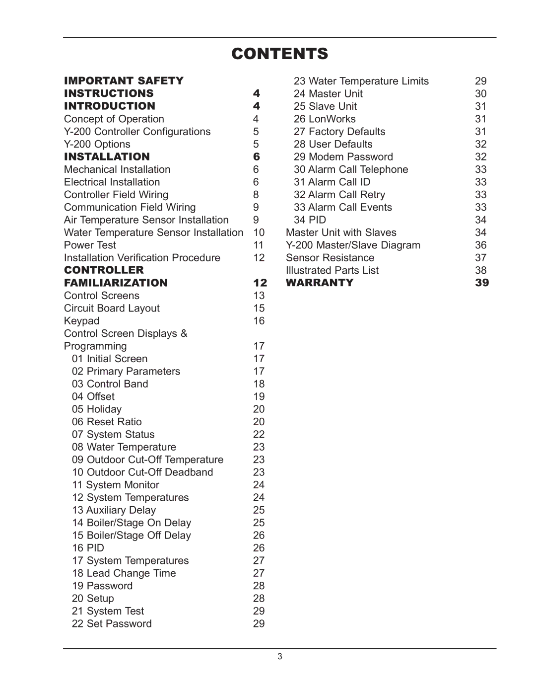 Raypak Y-200 manual Contents 