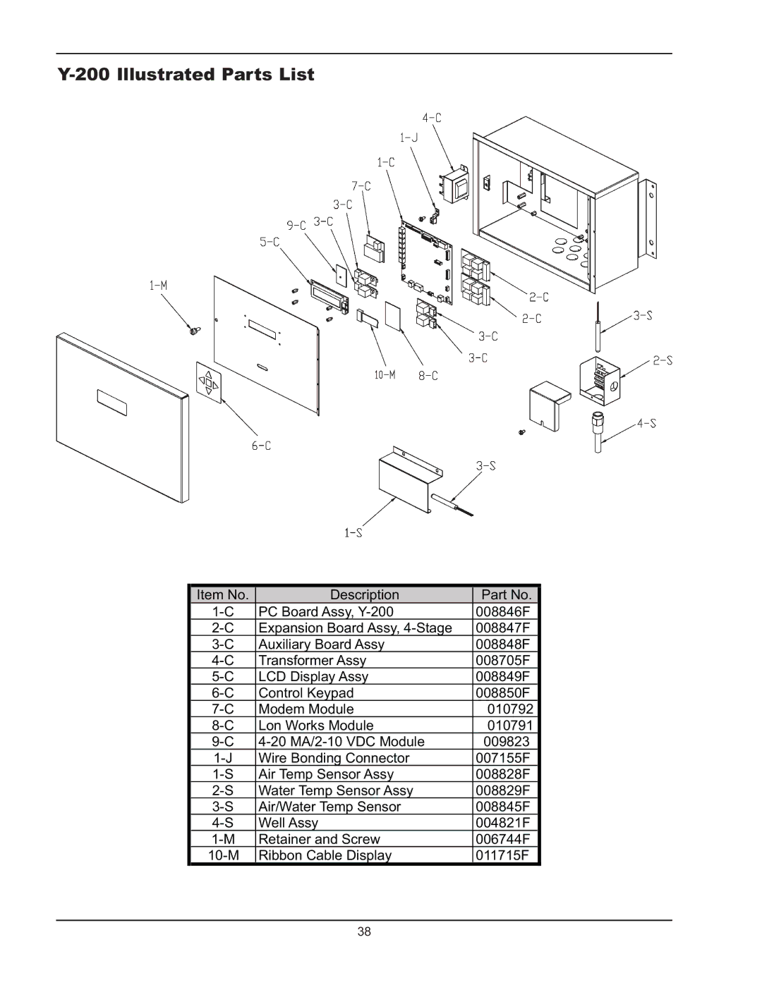 Raypak Y-200 manual Illustrated Parts List 