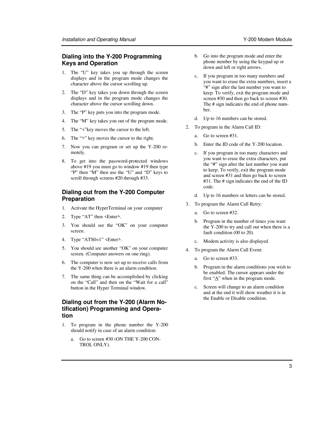 Raypak manual Dialing into the Y-200 Programming Keys and Operation, Dialing out from the Y-200 Computer Preparation 