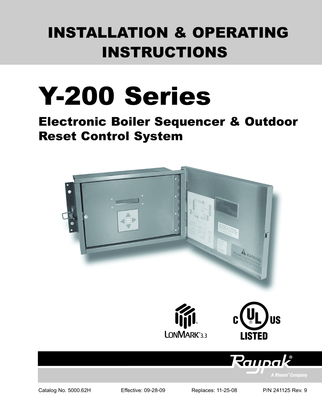 Raypak manual Y-200Series, Installation & Operating Instructions 