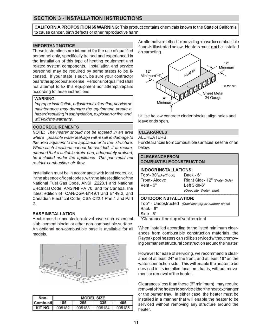 Raypak P-R185B To P-R405B, C-R185B To P-R405B, P-R185BL To P-R405BL, C-R185BL To C-R405BL, RP2100 manual 