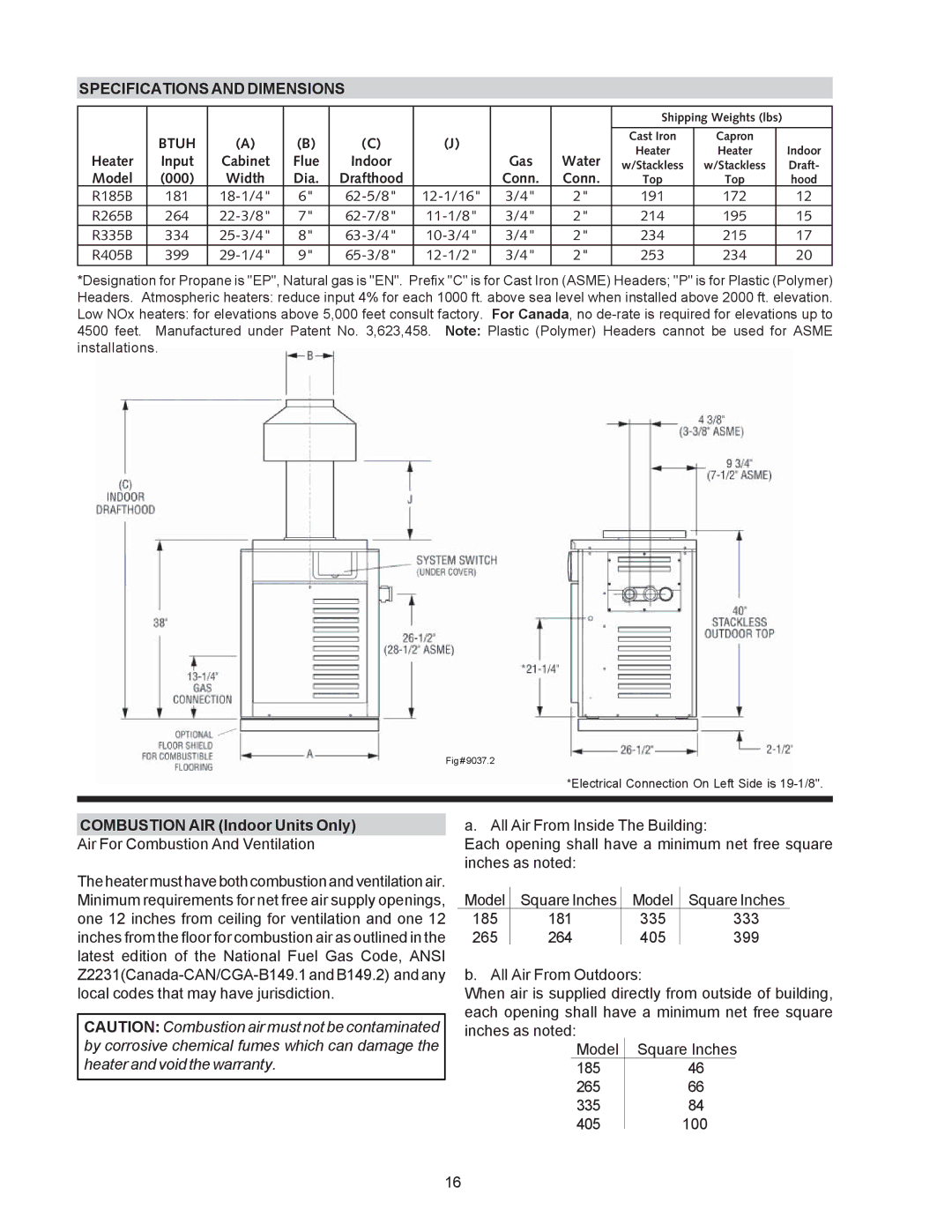 Raypak P-R185B To P-R405B, C-R185B To P-R405B, P-R185BL To P-R405BL, C-R185BL To C-R405BL, RP2100 manual 