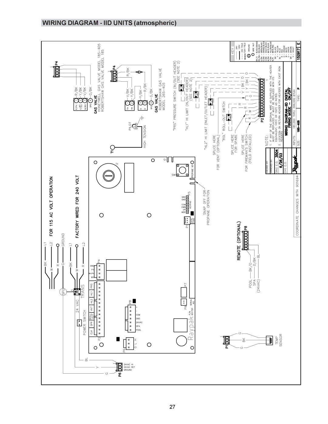 Raypak P-R185B To P-R405B, C-R185B To P-R405B, P-R185BL To P-R405BL, C-R185BL To C-R405BL, RP2100 manual 