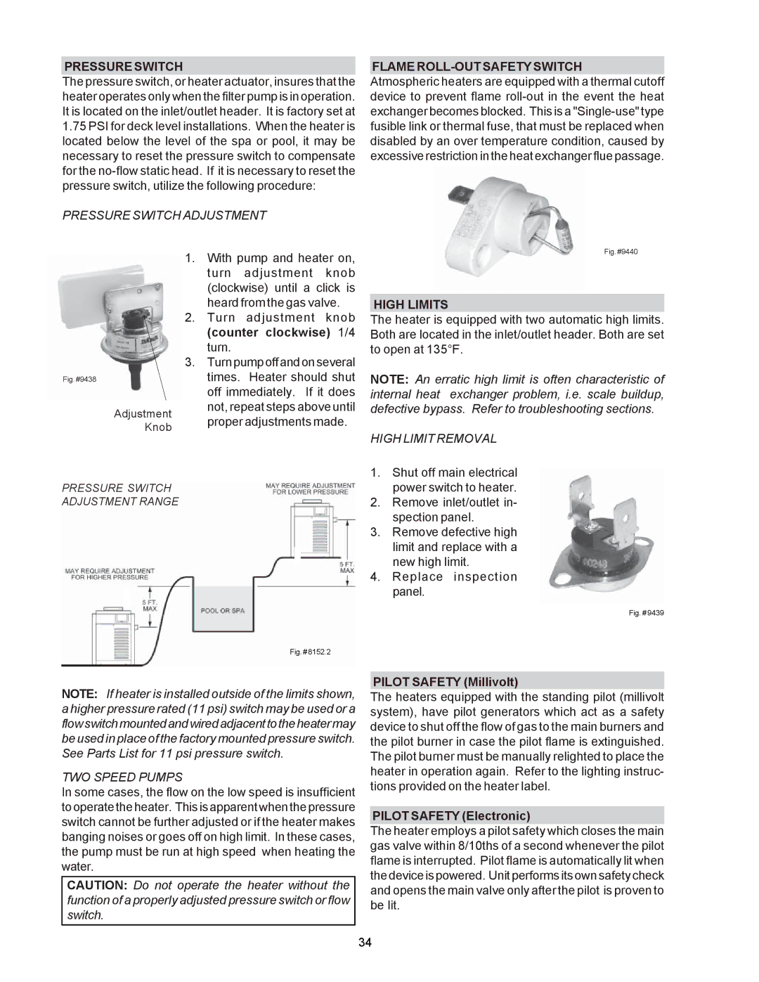 Raypak P-R185B To P-R405B, C-R185B To P-R405B, P-R185BL To P-R405BL, C-R185BL To C-R405BL, RP2100 manual Pressure Switch 