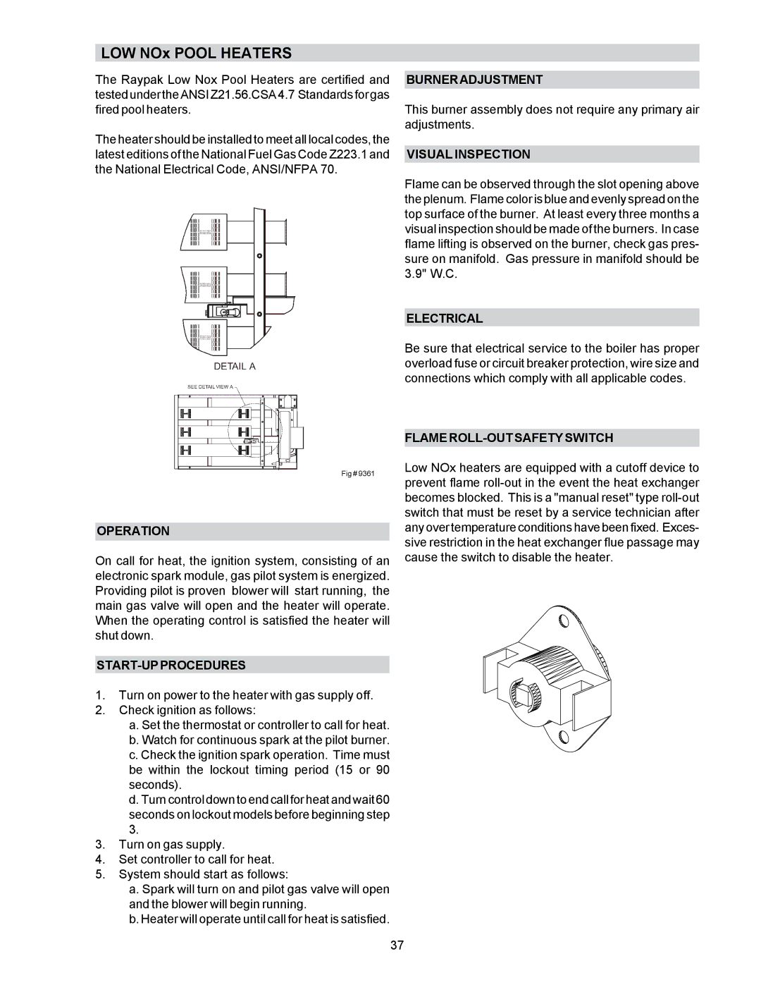 Raypak P-R185B To P-R405B, C-R185B To P-R405B, P-R185BL To P-R405BL, C-R185BL To C-R405BL, RP2100 Operation, Electrical 