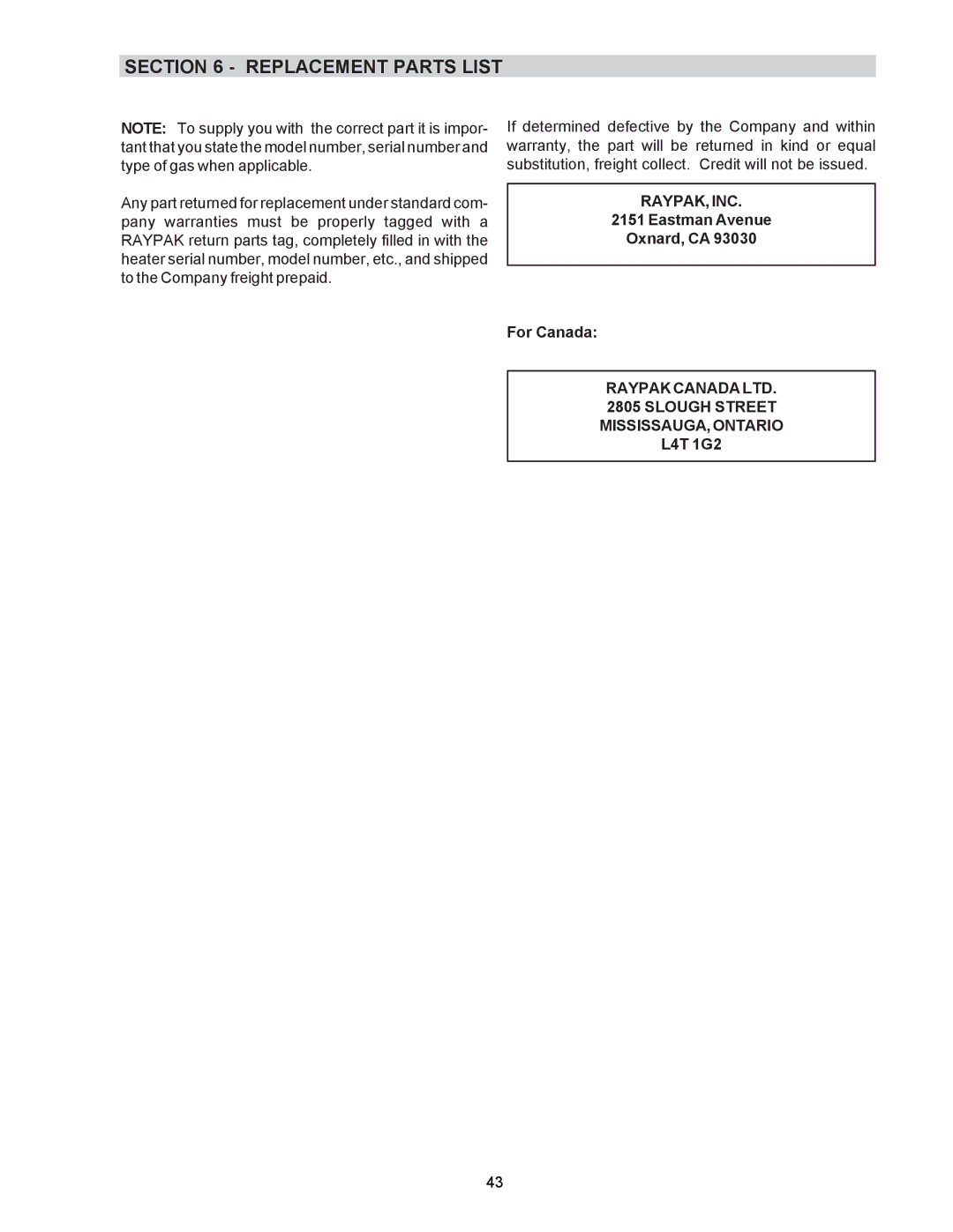 Raypak P-R185B To P-R405B, C-R185B To P-R405B, P-R185BL To P-R405BL, C-R185BL To C-R405BL, RP2100 Replacement Parts List 