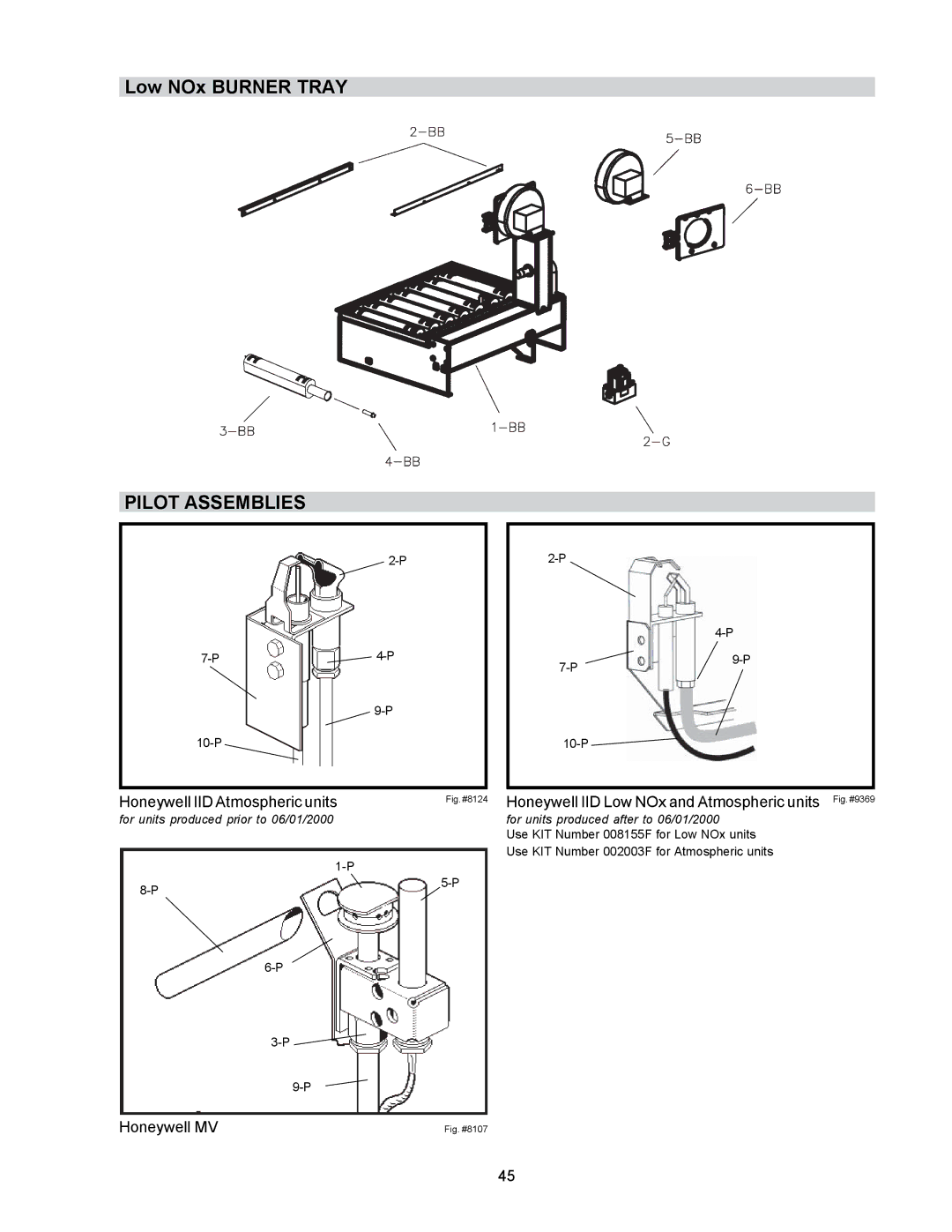 Raypak P-R185B To P-R405B, C-R185B To P-R405B, P-R185BL To P-R405BL, C-R185BL To C-R405BL, RP2100 manual Pilot Assemblies 