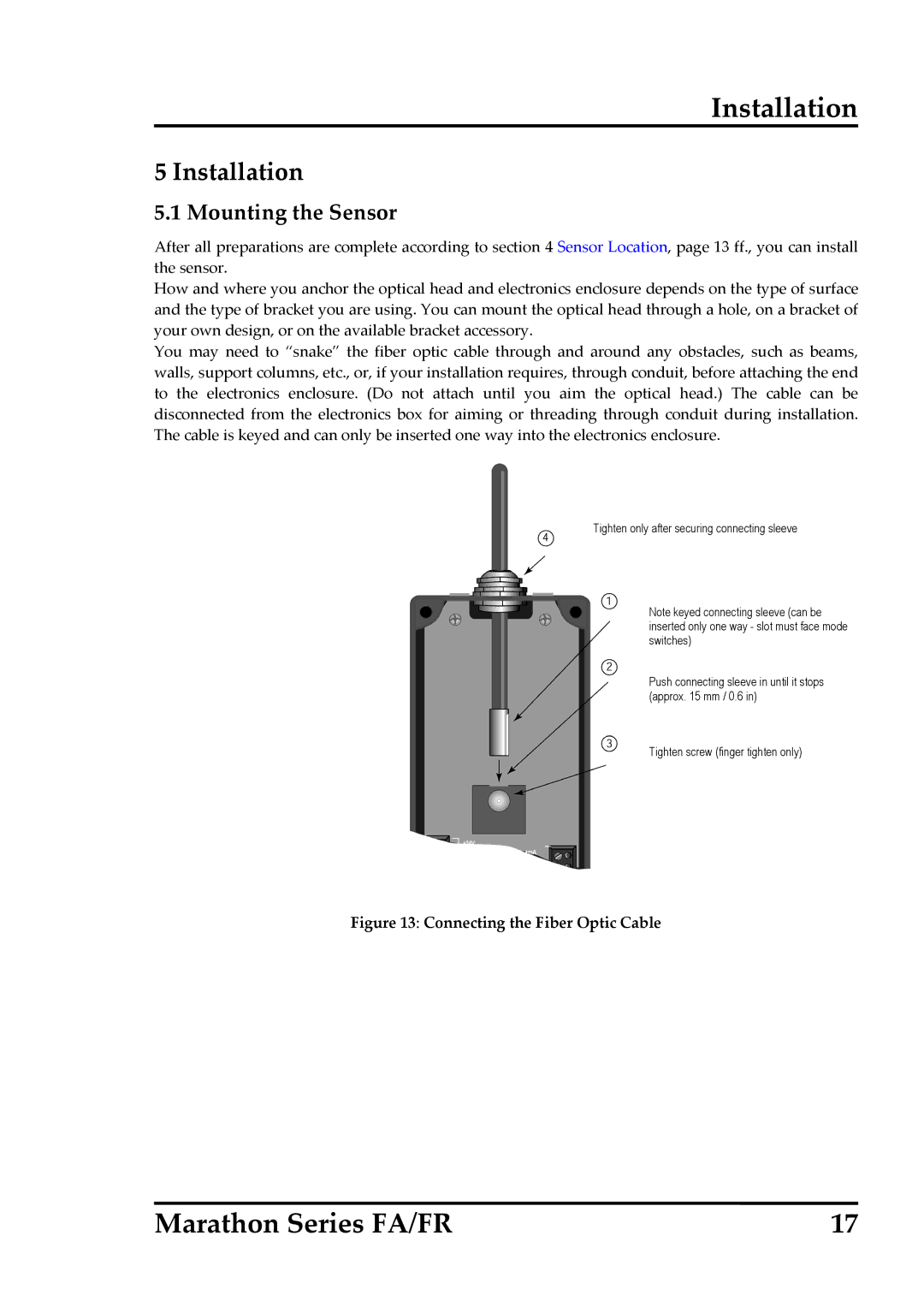 RayTek FA, FR operating instructions Installation, Mounting the Sensor 